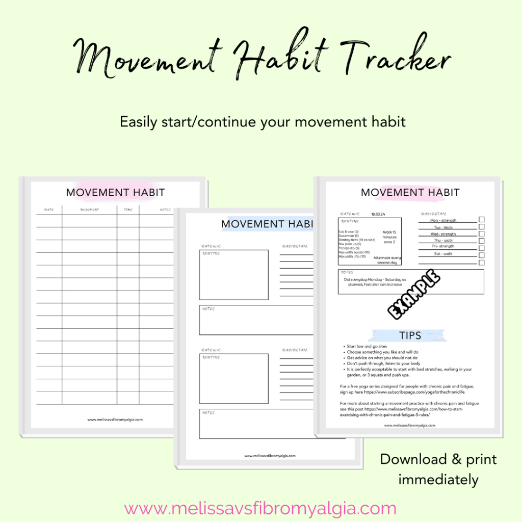 movement habit tracker exercise sheet