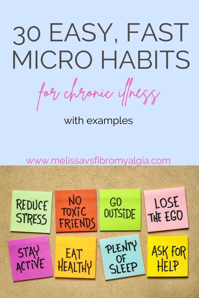 30 easy quick micro habits for health. Image of post it notes with healthy habits written on